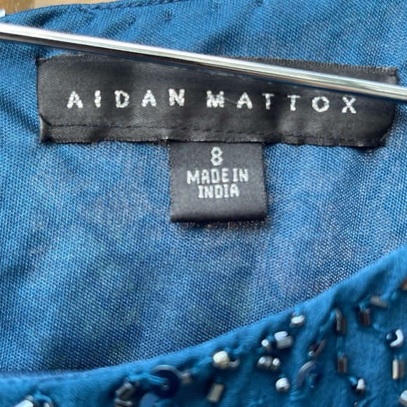 AIDAN MATTOX BEADED SEQUIN BEADED SILK Drape Cold Shoulder Party Dress Size 8 - Picture 9 of 9